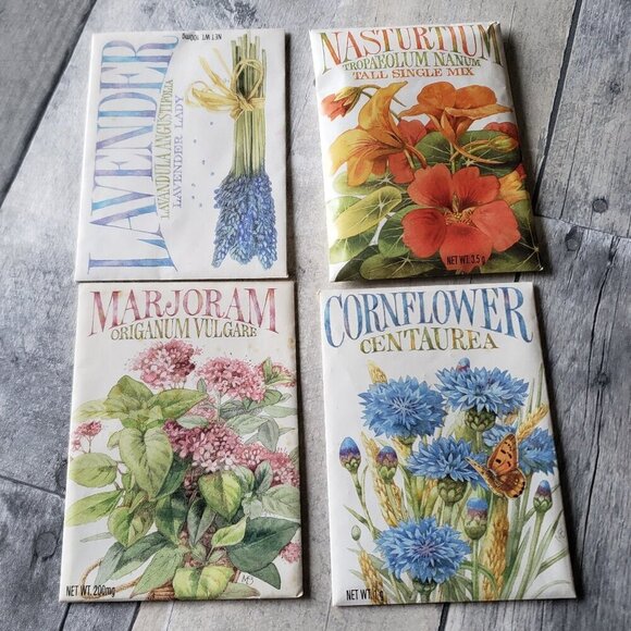 Vintage Hallmark Marjolein Bastin Set of 4 Paper Seed Packets - Picture 1 of 2